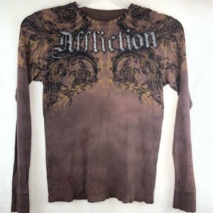 Affliction long sleeve shirt brown and gold xl